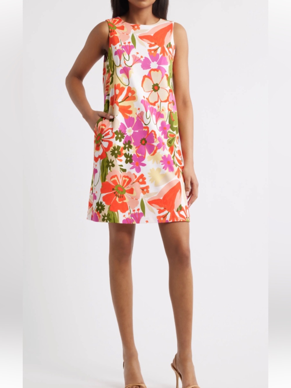 Anne Klein Sleeveless Floral Print Mini Shift Dress New Size 10P